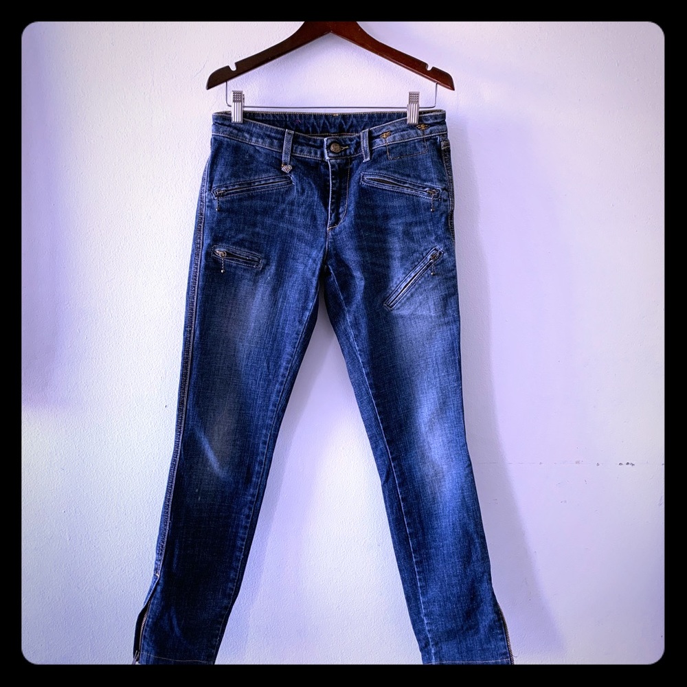 R13 cropped biker zip jeans 26inches